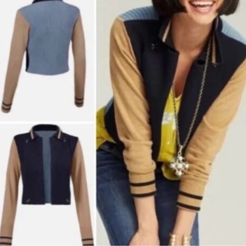 CAbi Colorblock Cardigan - Navy, Tan, and Blue